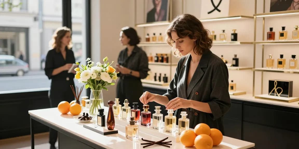 Explore various perfume samples in a chic boutique; Perfume Notes Explained