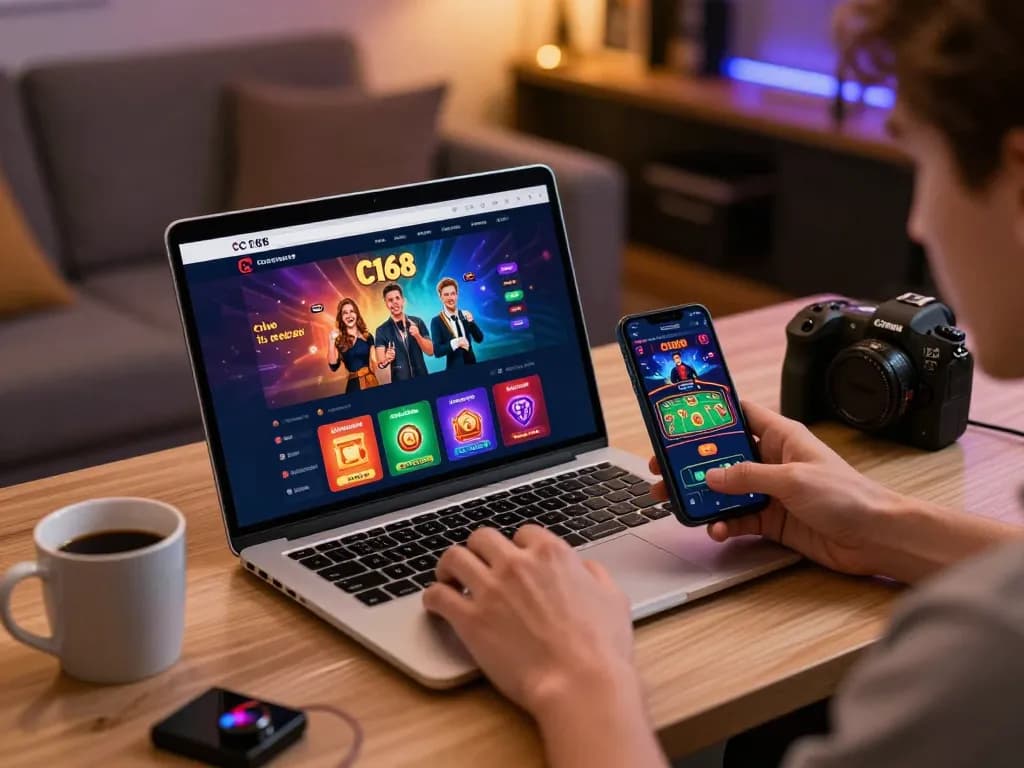 C168 online gambling scene with vibrant gaming interface and user engagement.