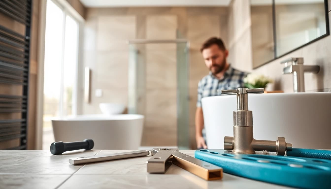 Bathroom fitter Manchester installing features in a modern bath renovation.