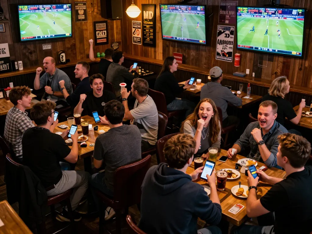 Excited fans engaging with sports betting using 789win1 app during live games