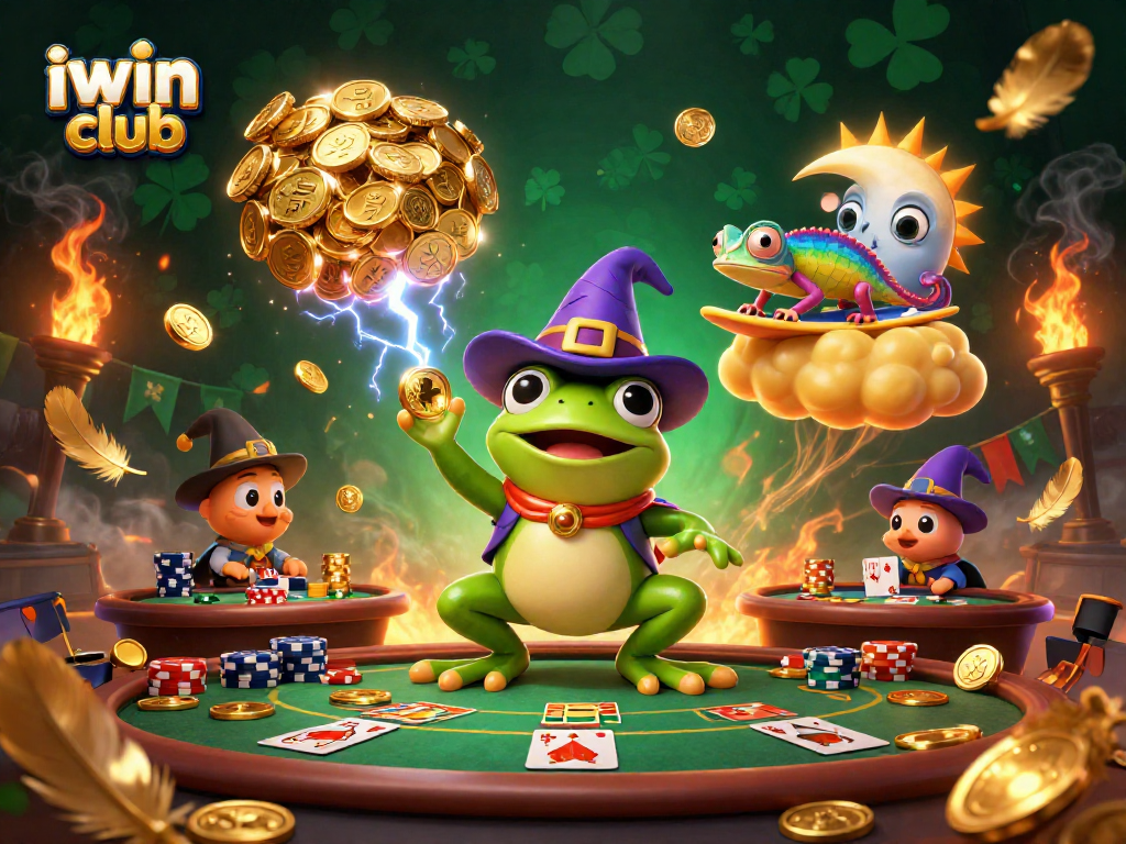 Engage with the thrilling iwin club experience, showcasing vibrant casino action and characters.