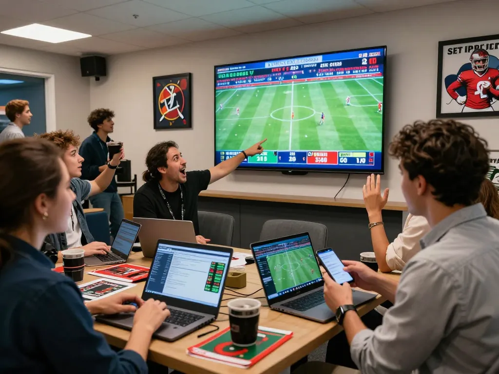 Exciting moment in a sports betting scene with people focused on kèo nhà cái updates.