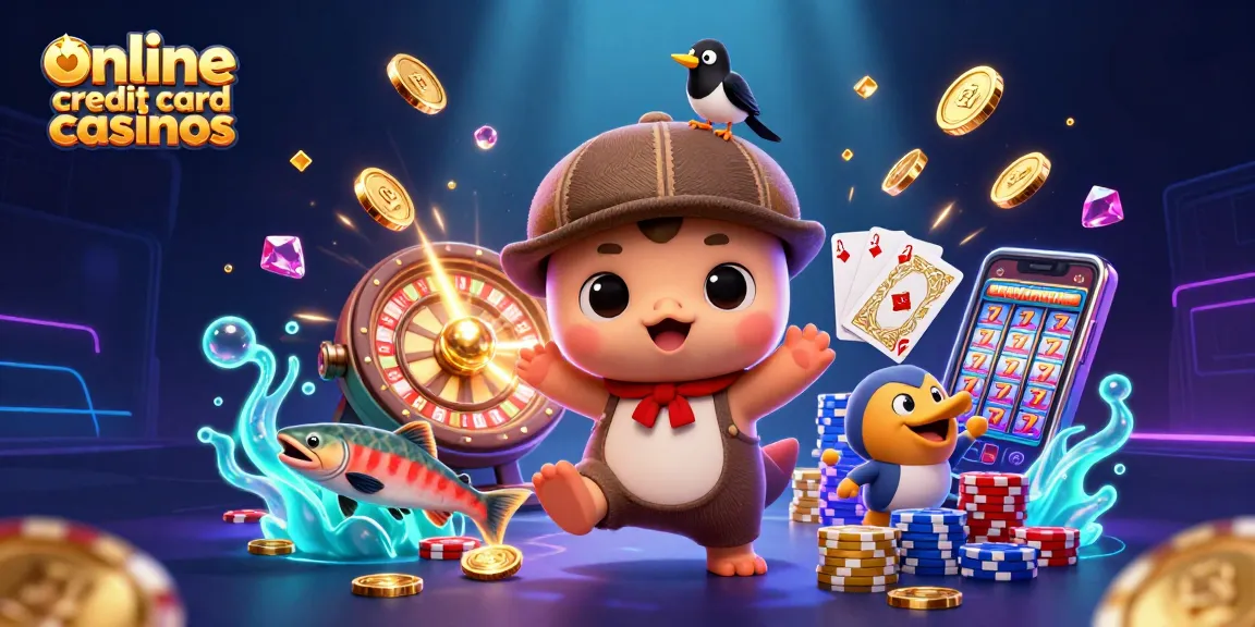 Engage with online credit card casinos showcasing vibrant characters and dynamic scenes of gambling excitement.