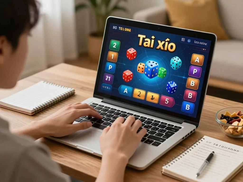 Tài xỉu online in action on a laptop, showcasing vibrant virtual dice and engaging gameplay strategy.