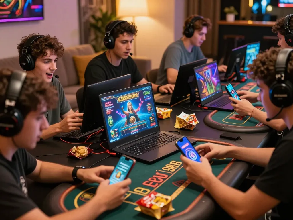 Exciting gaming atmosphere featuring players enjoying 789club mobile and desktop games, showcasing vibrant graphics and social interaction.
