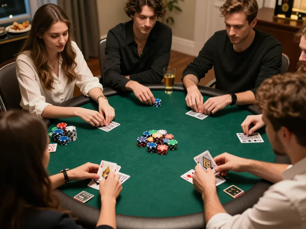 Friends enjoy a lively poker night with f8bet, strategic gameplay, and warm social atmosphere.
