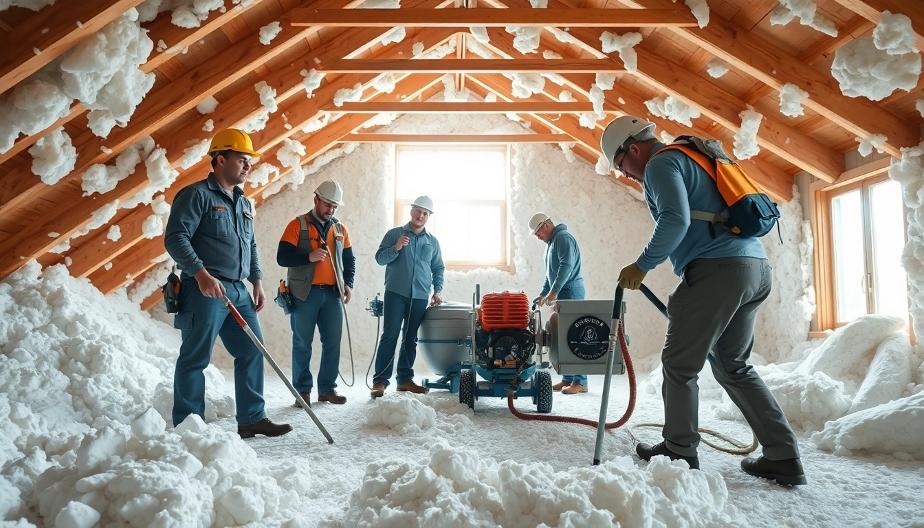 Engaging in professional spray foam removal, technicians showcase efficiency and safety within an attic.