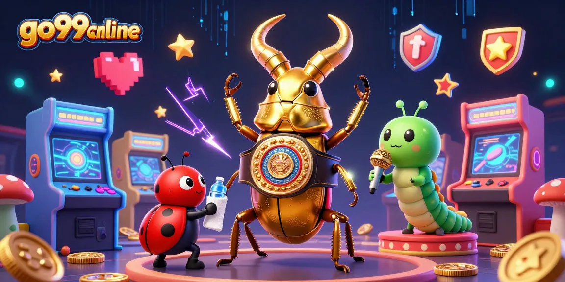 Challenge your luck at go99online with a vibrant illustration of a golden stag beetle boxing champion show.