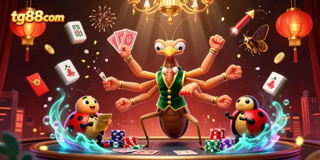 Experience thrilling gameplay with tg88com, featuring a vibrant scene of animated characters in a casino setting.