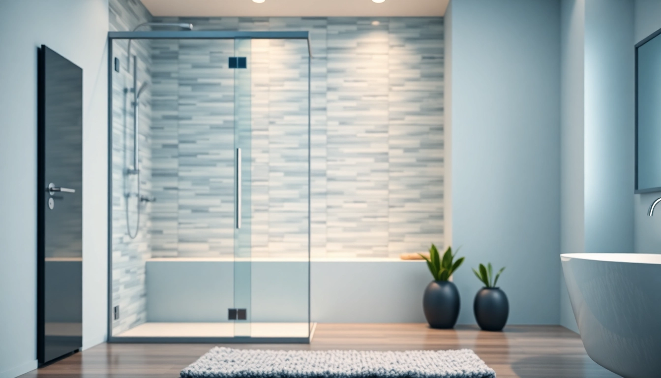 Showcasing elegant shower doors with modern design and inviting aesthetic in a beautifully lit bathroom.