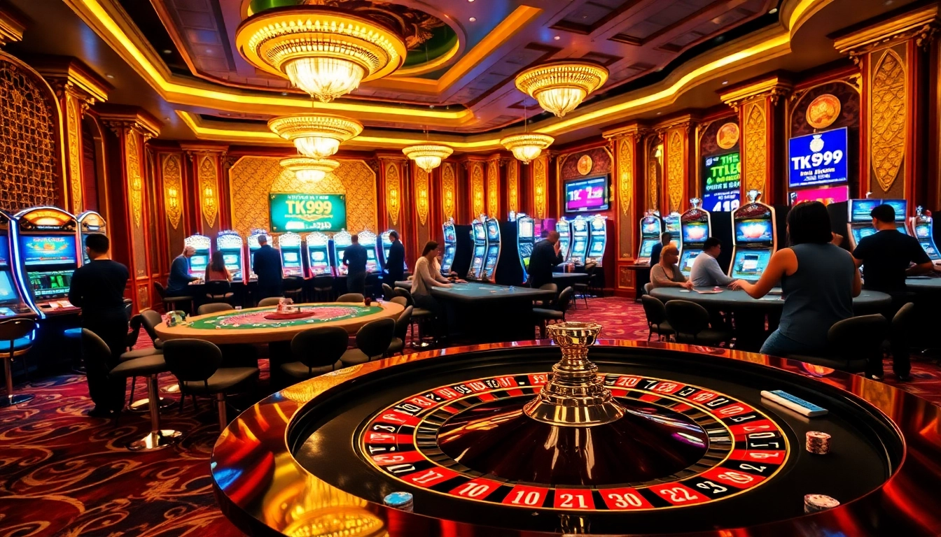Gamblers enjoying the luxurious experience at TK999's casino table games and promotions.