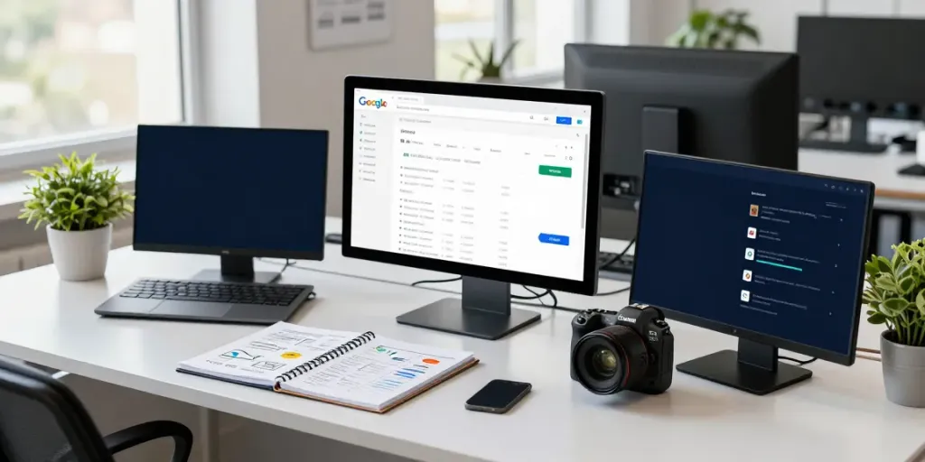 Digital marketer analyzing instant indexing strategies in a modern office.