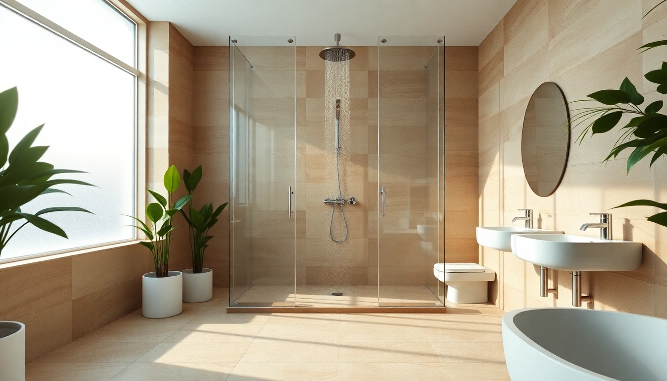 Explore elegant showers au with luxurious rainfall shower design in a bright modern bathroom.