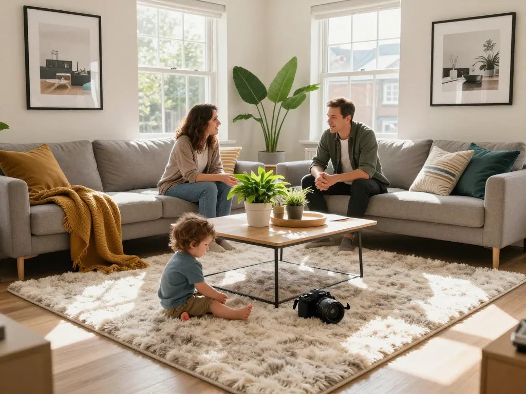 Affordable carpets London adorn a cozy living room, where the family enjoys quality time.