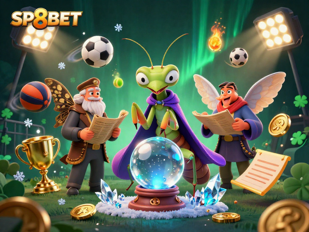 Experience SP8BET's rich gaming atmosphere with a mystical fortune teller and dynamic sports elements.