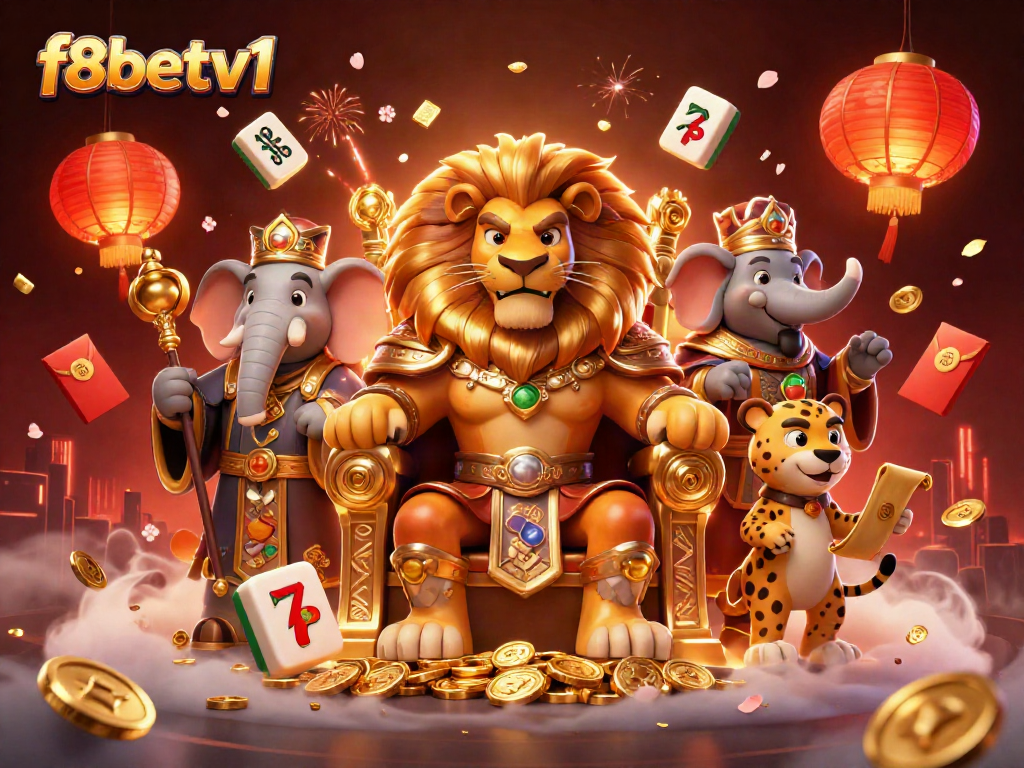Experience the thrill of f8betv1 with a vibrant casino adventure featuring royal characters, slot reels, and festive decor!