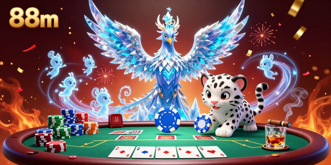 Engage with the vibrant 88m casino scene featuring an ice phoenix and playful elements.
