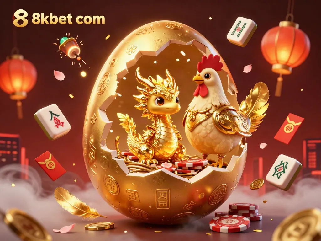 Engage in thrilling play at 8xbet com with a golden dragon and poker chips amidst festive elements.