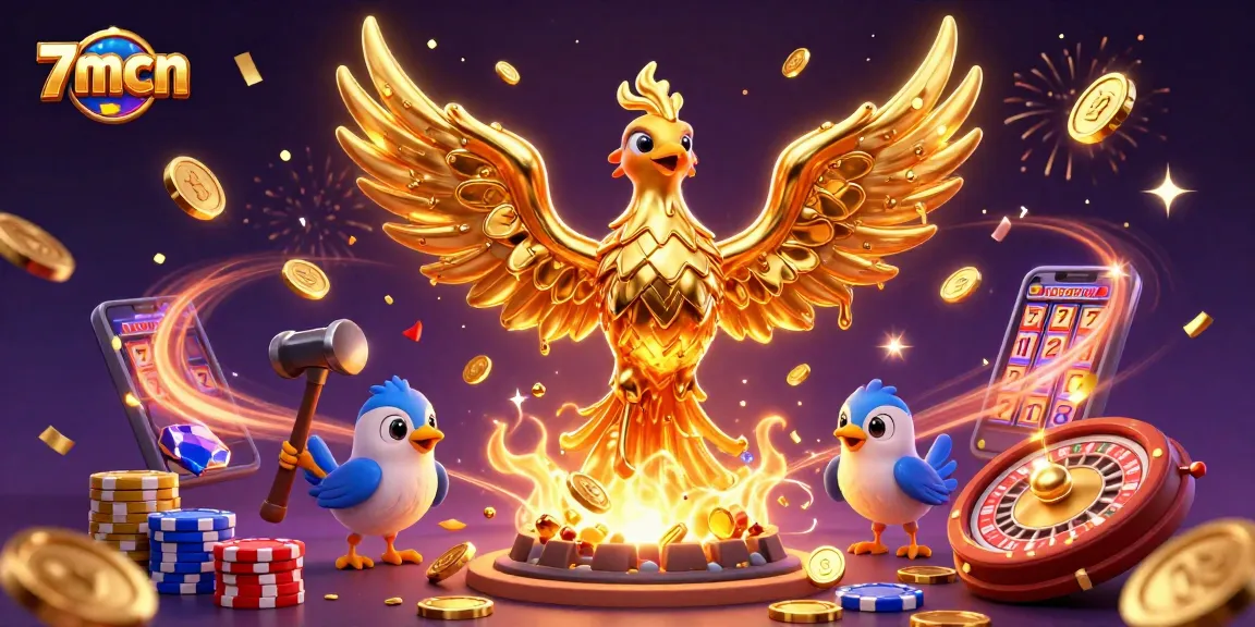 Experience thrilling gaming with 7mcn as the molten phoenix rises, showering coins and cards.