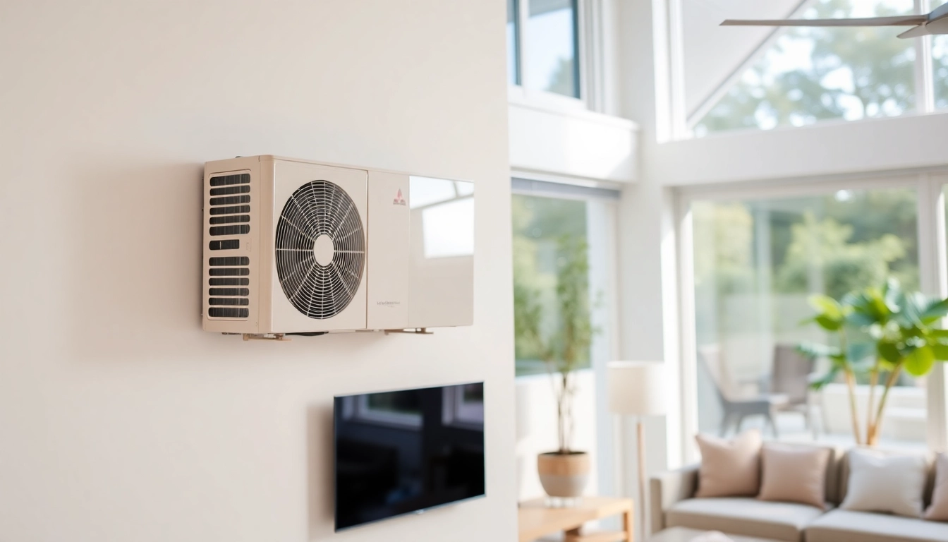 Install a mitsubishi mini split ac in a sleek modern home, showcasing design and efficiency.