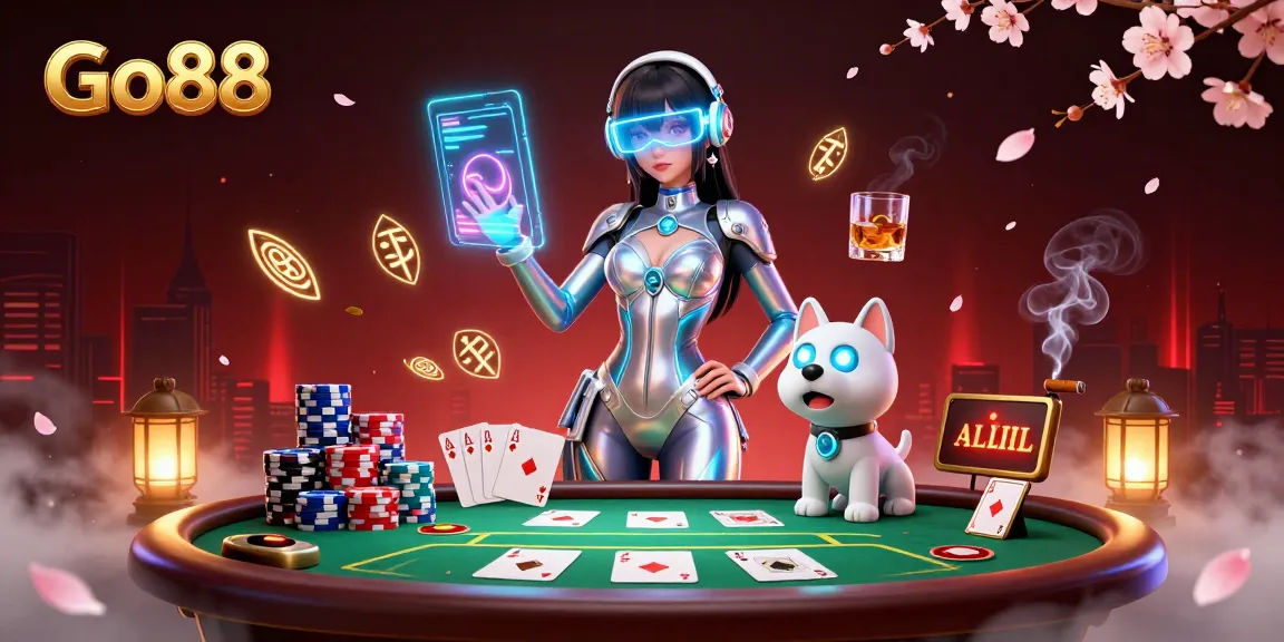 Experience the thrill of Go88 with a futuristic gaming scene featuring immersive casino elements.