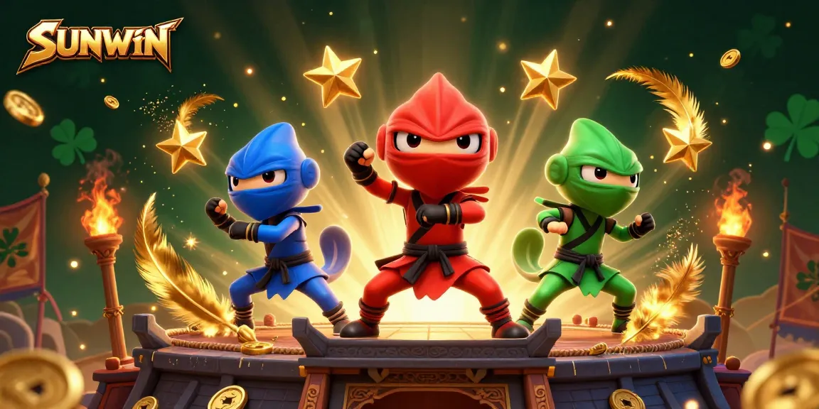 SUNWIN ninja chameleons battle in a dynamic casino-themed 3D illustration showcasing vibrant elements and rich action.