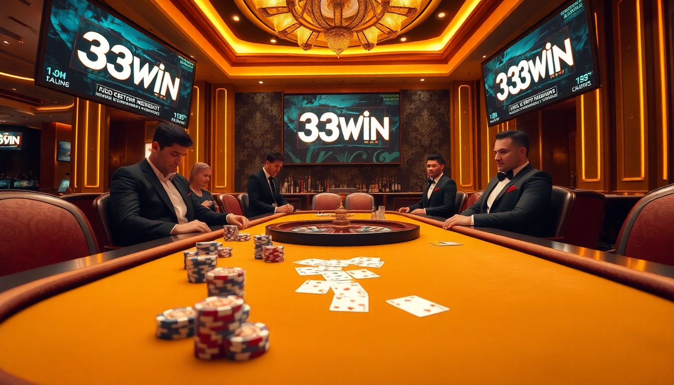Engaging players at the 33WIN poker table in a luxurious casino setting.