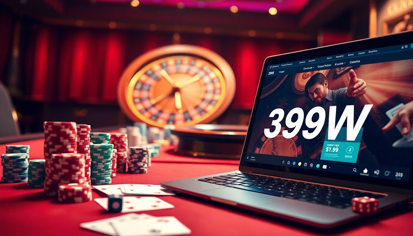 Betting at a luxurious casino table featuring 399W, with poker chips and a roulette wheel.