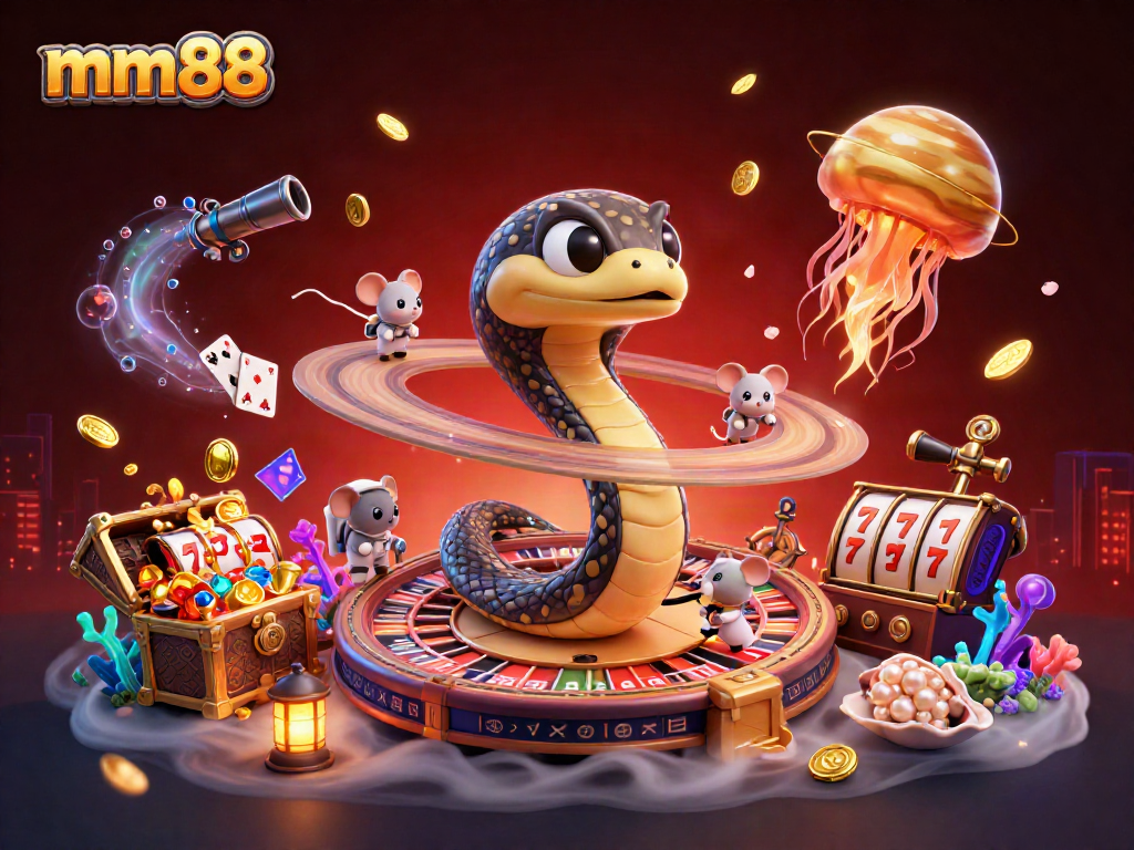 Experience thrilling bets on mm88 with a 3D illustration of a cosmic casino environment.