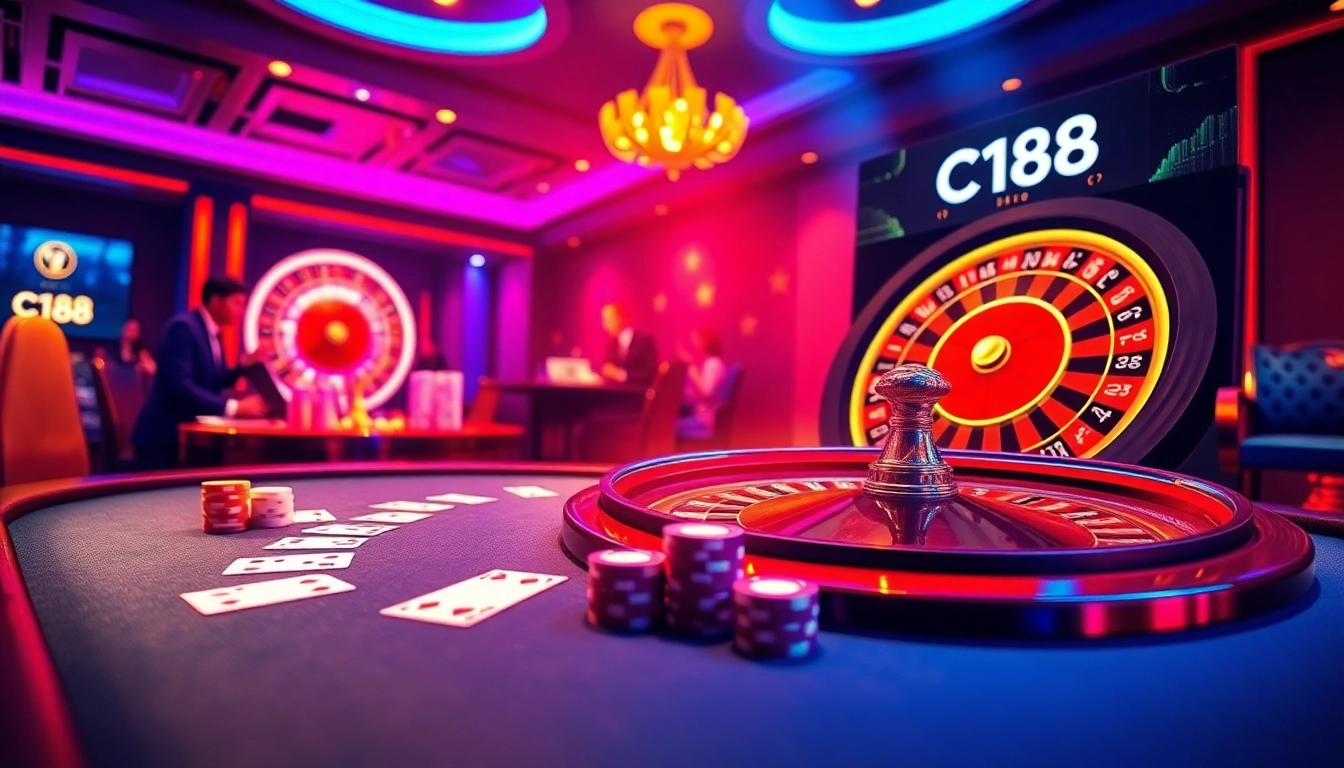 C168 players engaging in luxurious online casino games with poker chips and digital roulette.