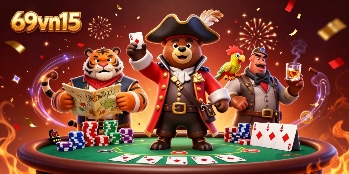 Experience thrilling poker adventures with 69vn15 featuring cartoon characters and vibrant gaming elements.