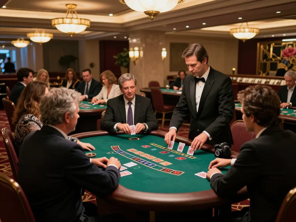 Players enjoying a thrilling game of blackjack at vt88 com casino with a professional dealer.