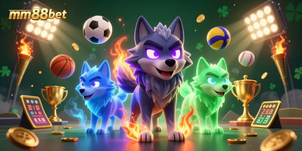 Experience thrilling sports betting excitement with mm88bet's dynamic gaming scene featuring ghostly wolves.