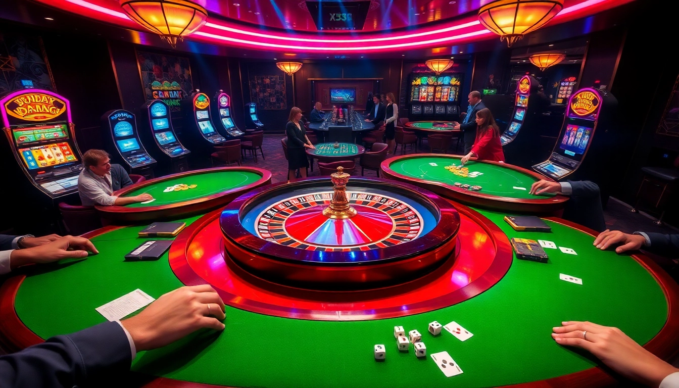 X333 players engaging in an exciting casino environment with roulette wheels and vibrant slot machines.