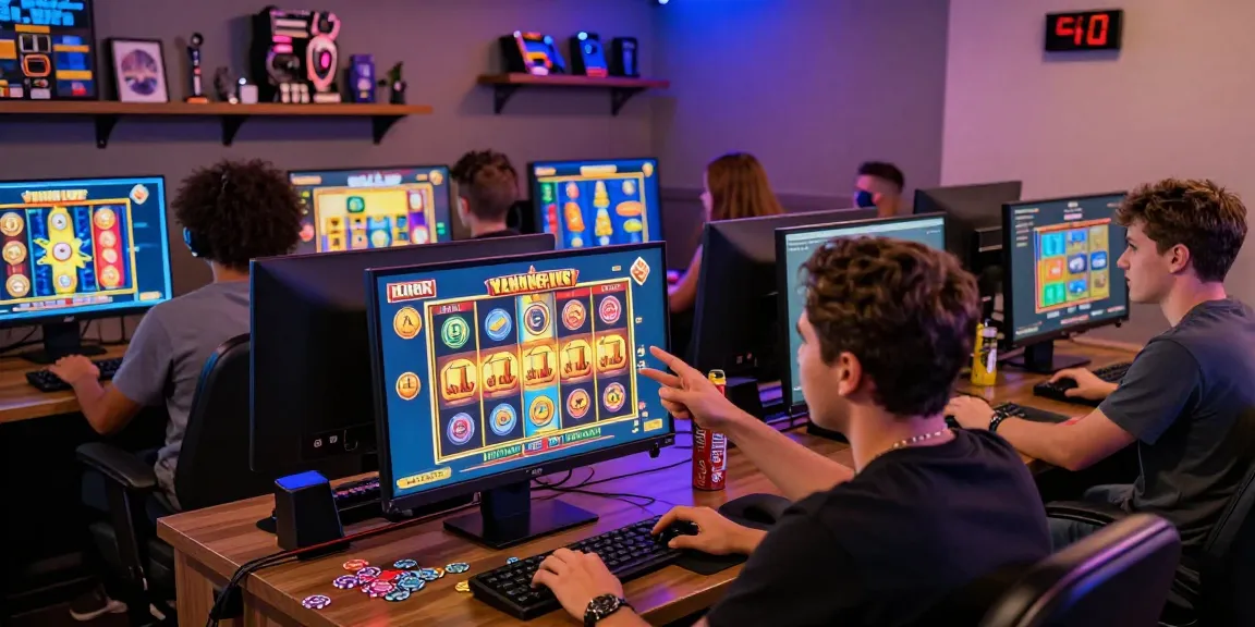 Bonus Buy Slots excitement captured at aboutderbyshire.co.uk, showcasing players engaging with vibrant online games.