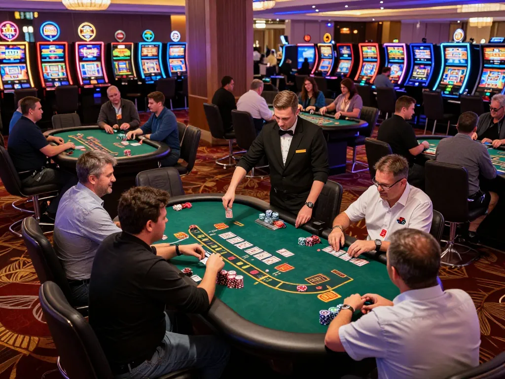 Players engaging in strategic blackjack gameplay at TG88 casino with vibrant atmosphere.