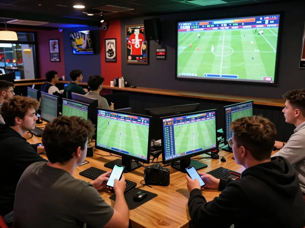 Bettors analyzing live odds at Bongdalu during exciting football matches, showcasing real-time sports betting.