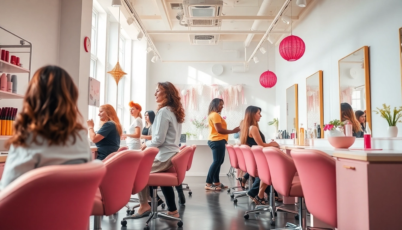Discover the vibrant atmosphere of the best hair salons near me, showcasing talented stylists in action.