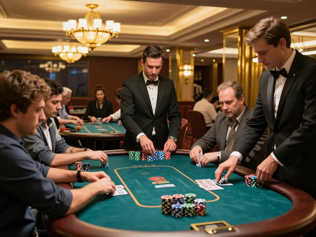 TR88 players strategizing at poker tables with exciting ambiance in a luxury casino.