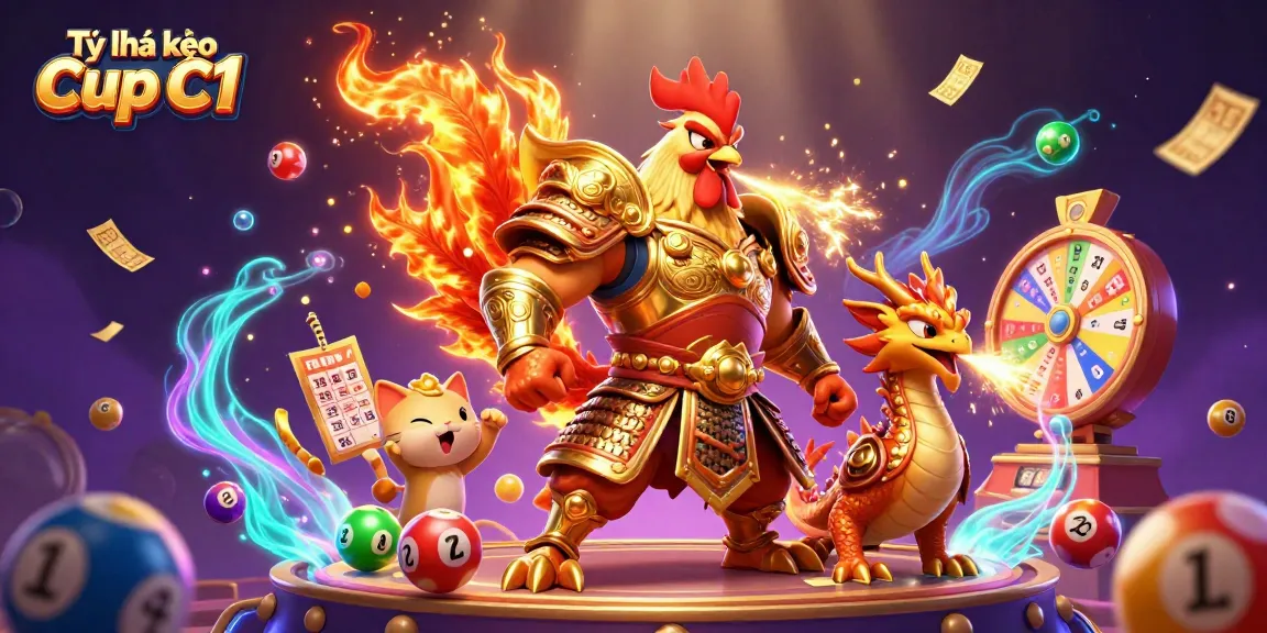 Tỷ lệ kèo Cup C1 highlights strategic betting with dynamic characters and casino elements.