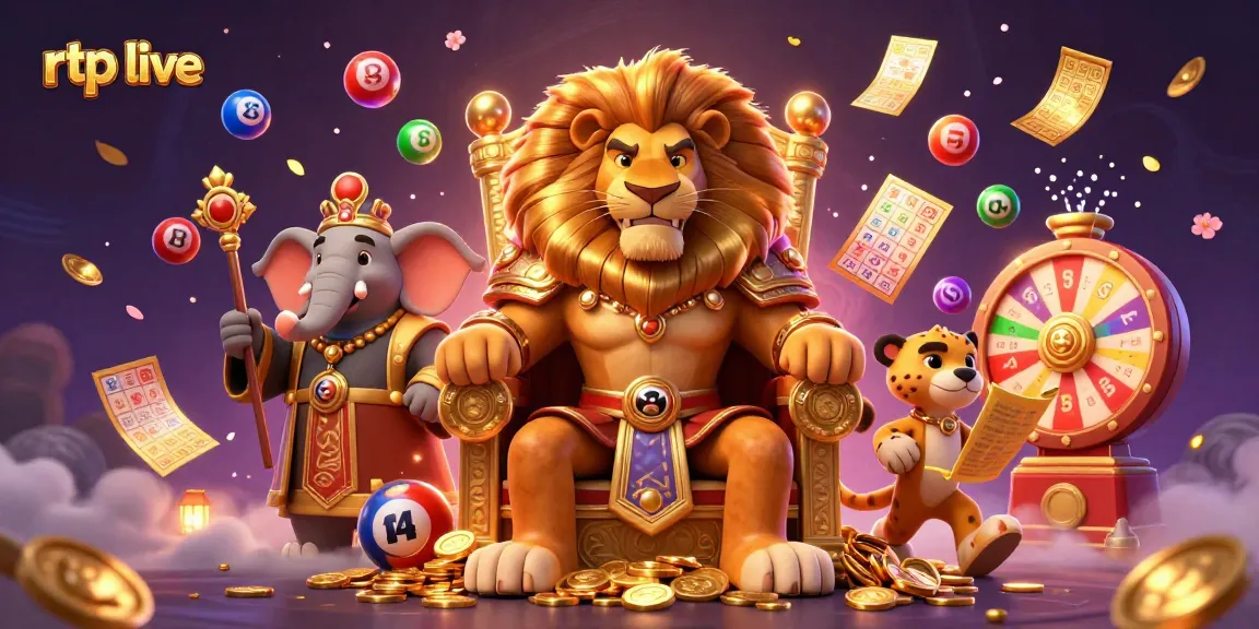 Experience rtp live with vibrant casino games featuring a lion king, elephant, and cheetah in an immersive scene.