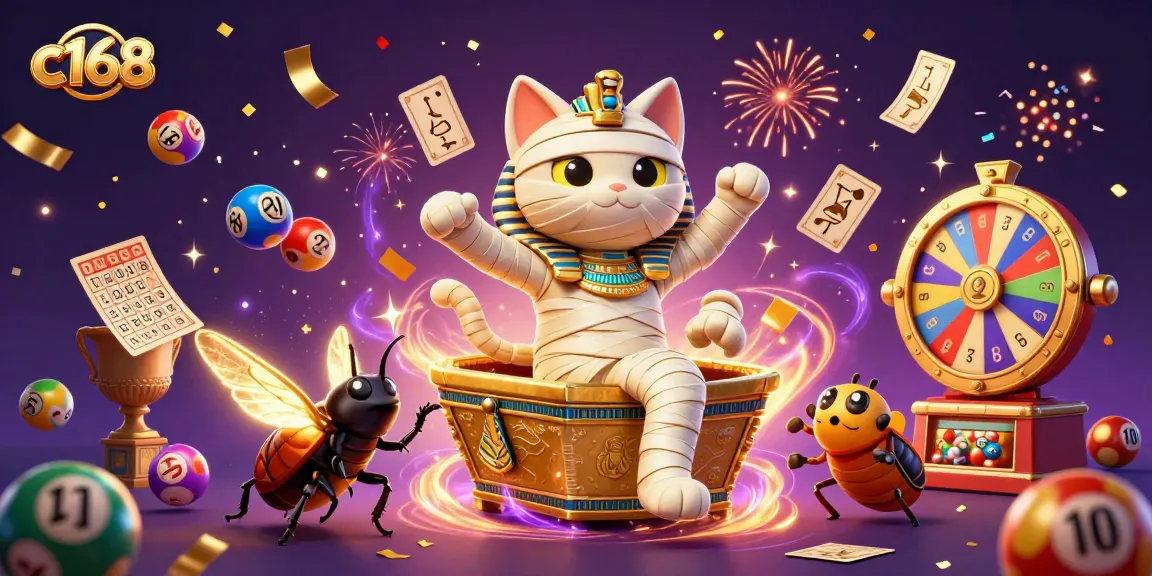 Engage with c168 in a vibrant casino scene featuring a mystical cat and golden elements.