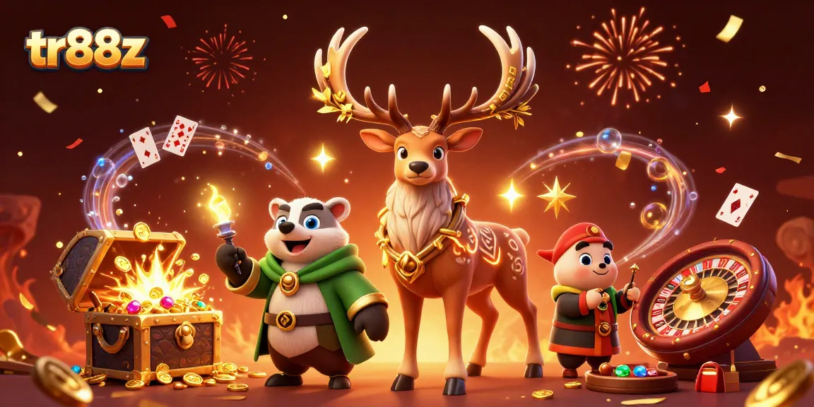 Join the excitement of tr88z with animated characters and casino elements in a captivating scene.