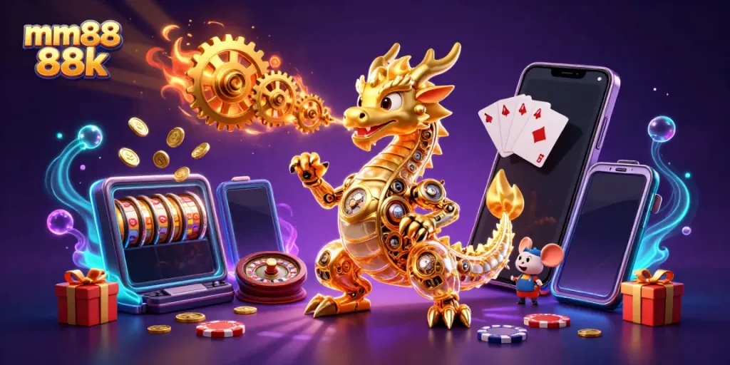 Experience exciting gaming action with mm88 88k featuring a golden dragon and interactive casino elements.