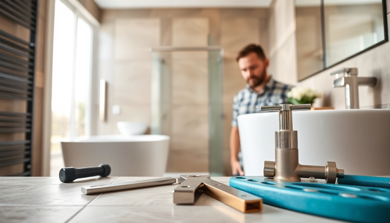 Bathroom fitter Manchester installing features in a modern bath renovation.