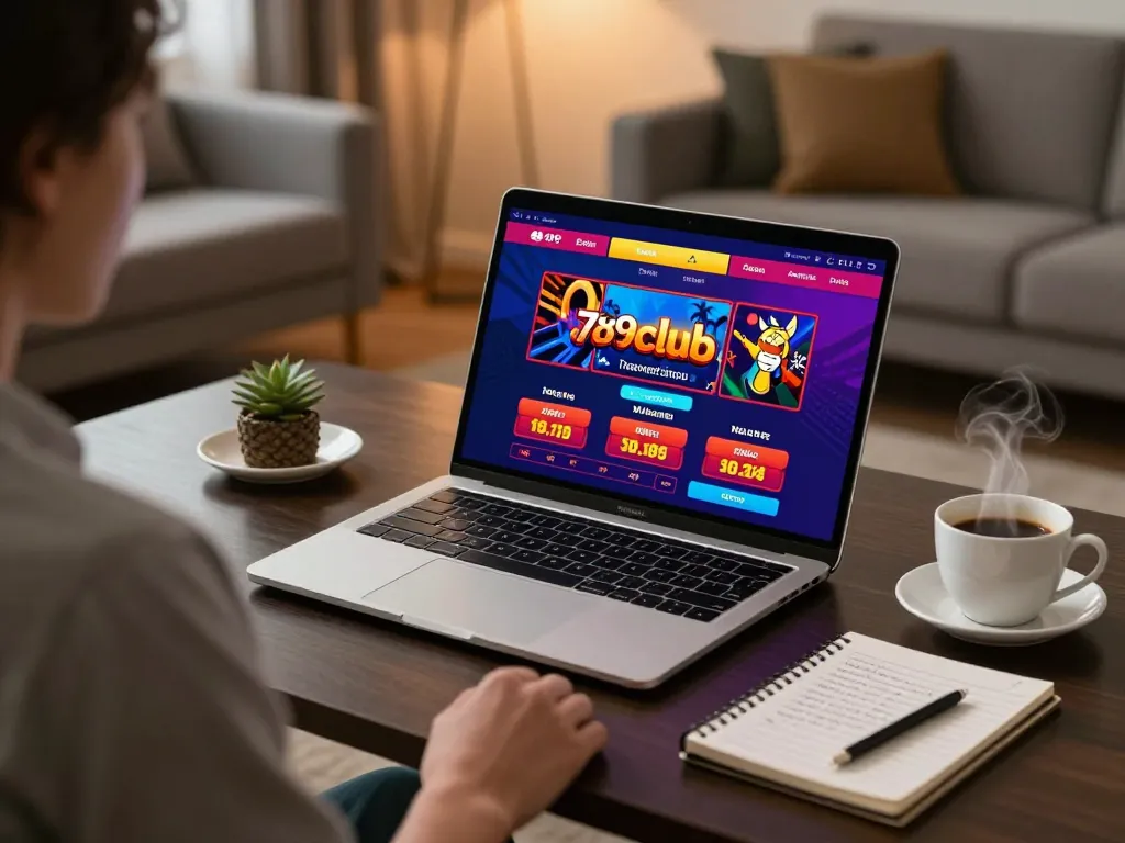 Engaging online gambling with 789club on a laptop, showcasing immersive player experience
