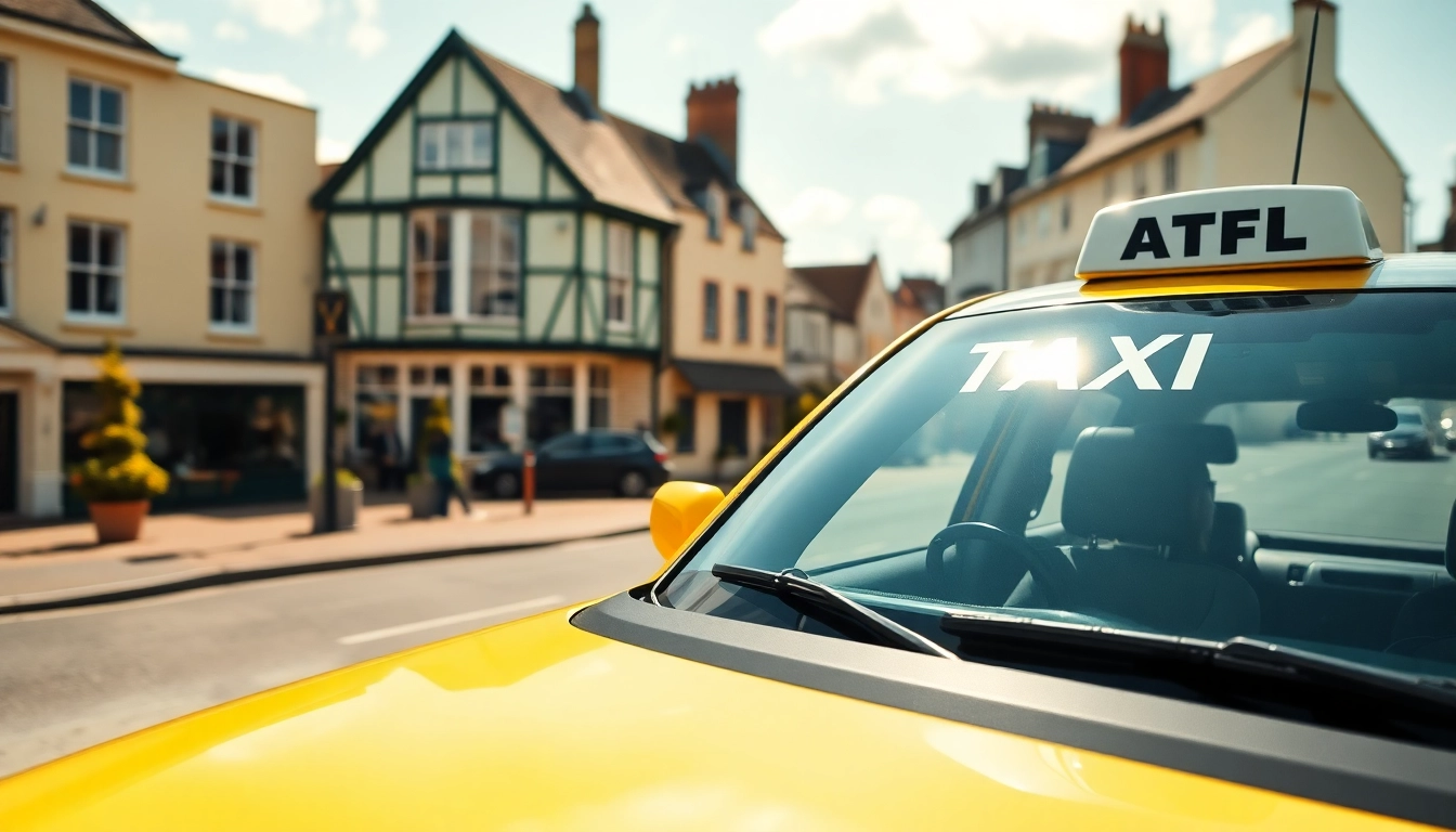 Taxi in Thames Ditton cruising through charming streets with vibrant atmosphere.