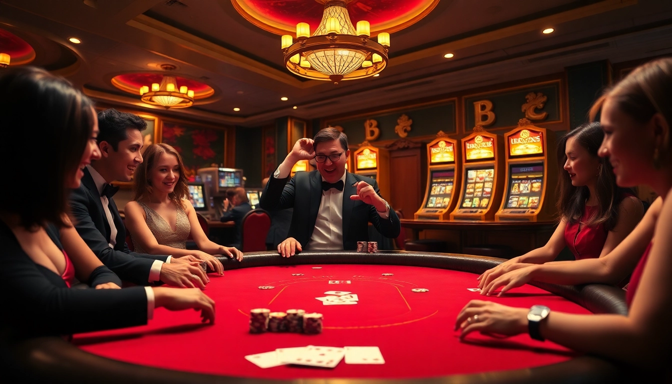 B52 players enjoying high-stakes poker in a luxurious casino setting.