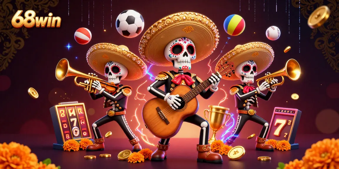 Engage with thrilling 68win casino action in a vibrant scene featuring dynamic games and mariachi musicians.