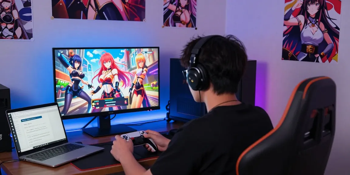 Engaged player enjoying a real hentai game in a vibrant gaming setup.